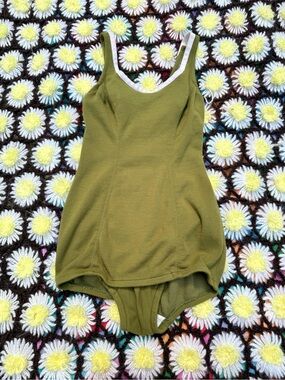 Vintage 60s swimsuit Avacado green retro pinup bullet bra